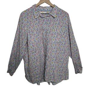 Boden Womens Button Up Paisley Floral Linen Top Size 14 R Classic Capsule Blue